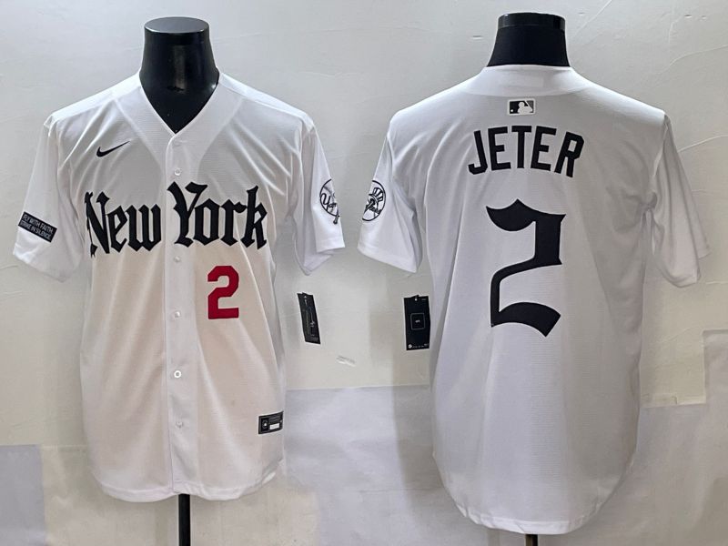 Men 2025 New York Yankees #2 Jeter White Five generations Joint Name Nike MLB Jersey style 3->new york yankees->MLB Jersey